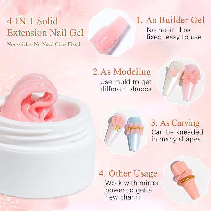 MIZHSE Solid Builder Gel for Nails, Nude Pink Non-Sticky Sculpting Gel, 3D Nail Art Building Carving Modeling Hard Nail Extension Soak Off UV/LED Nail Art Salon Home DIY 15g