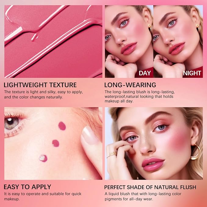 Liquid Blush for Cheeks Makeup Face Blush, Weightless Cream Formula, Smudge Proof Long-Wearing Pigmented Blush, Natural Look Makeup Face Blushes, Shimmer Finish, Dainty - 08# Pink dating