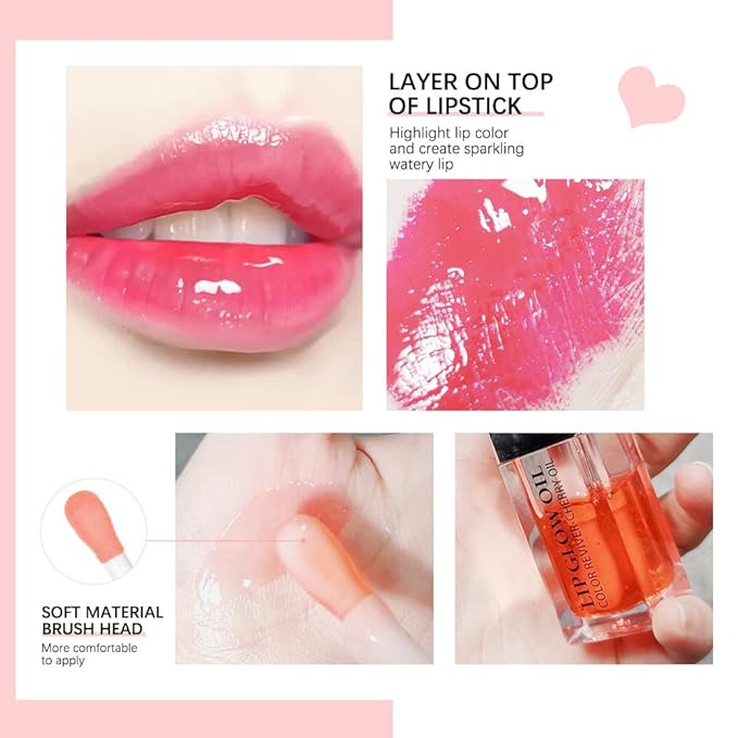 Lip Oil Hydrating Tinted Lip Balm, Plump Lip Gloss Lip Care Transparent Toot Lip Oil Tinted, Glass Lip Glow Oil Fresh Texture & Non-sticky, Nourishing Repairing Lightening Lip Lines Lip Care Products ( 007# Raspberry )