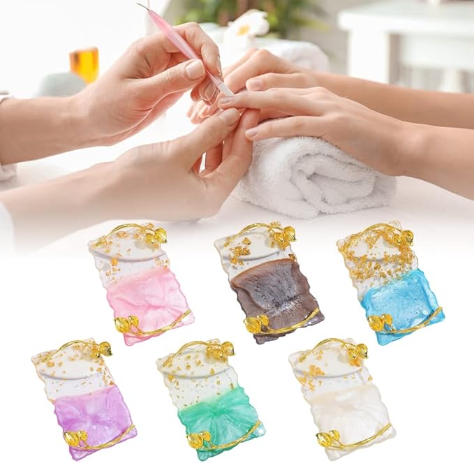 Resin Nail Art Palette, Nail Art Painting Palettes with Nail Palette Stirring Rod Gold Edge Nail Holder Nail Art Display Board Fashion Delicate Nail Tool Accessories, Type 3