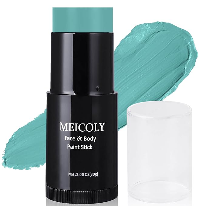 MEICOLY Teal Face Body Paint Stick(1.06 Oz),Cream Blendable Full Body Paint Stick,Peacock Face Paint,Sweatproof Waterproof Face Body Paint Makeup Based Stick for Halloween Special Effects SFX Cosplay