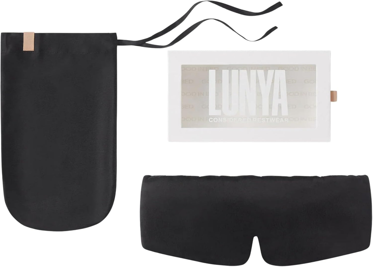 Lunya Sleep Mask with Box - Washable Silk Sleeping Mask and Headband for Beauty Routines - Thermoregulating Comfort for Restful Nights - Silk Eye Mask for Women - Large - Immersed Black