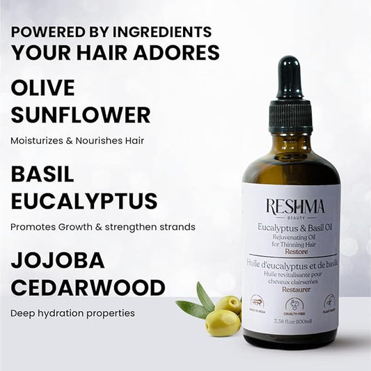 Reshma Beauty Eucalyptus & Basil Oil – Henna Infused Rejuvenating Oil for Thinning Hair | Restores, Strengthens & Nourishes