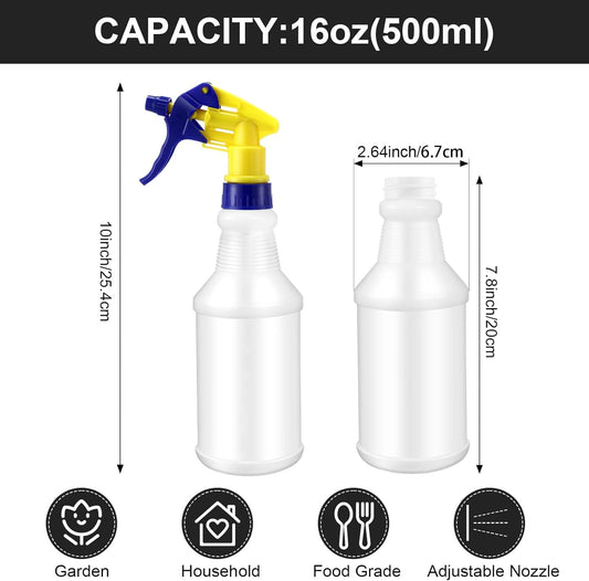 Eccliy 12 Pcs 16 Oz Plastic Spray Bottle, Adjustable Empty Reusable Sprayer for Cleaning, Planting, Water, Bathroom and Kitchen, BBQ, Commercial and Residential(Yllow&blue,Original)