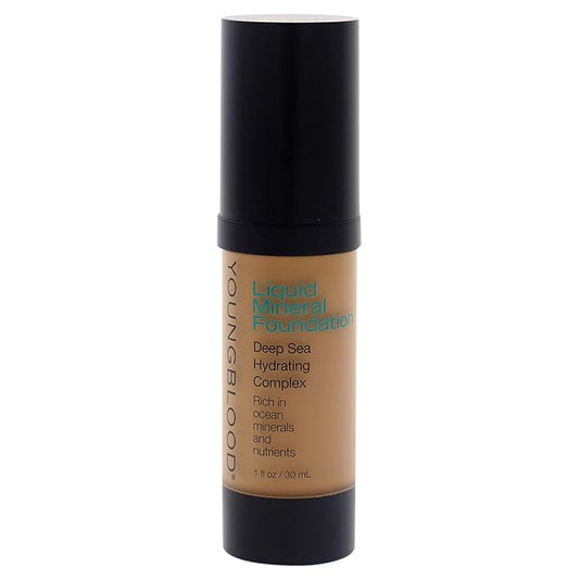 Youngblood Clean Luxury Cosmetics Liquid Mineral Foundation | Full Coverage Mineral Lightweight Makeup All Skin Types | Vegan, Cruelty Free, Paraben Free, Gluten (Suntan)
