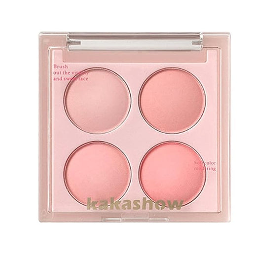 Matte Blush Powder Palette, Blending Mood Cheek, 4 Blendable Shades Korean Fairy Pink Blusher in Lightweight Smooth Powder, Vegan Makeup (Strawberry 1#, 1.84 ounces)