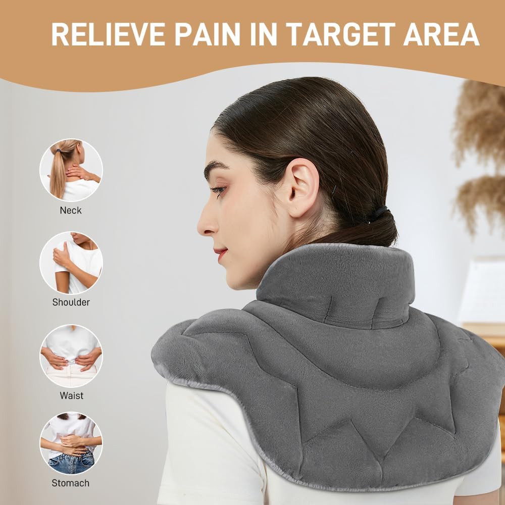 Microwavable Heating Pad for Neck and Shoulders, Weighted Microwave Moist Heated Wrap for Pain Relief Muscle Stress Tension, Heat Neck Wrap with Aromatherapy, Hot & Cold Compress, Grey