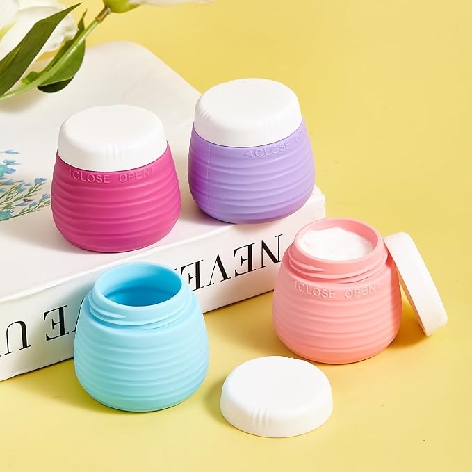 Travel Containers for Toiletries, 1.7oz Travel Size Premium Silicone Cosmetic Cream Jars, TSA Approved Leak-Proof Refillable Accessories W/Toiletry Bag for Cosmetic Face Body Cream(Vibrant)