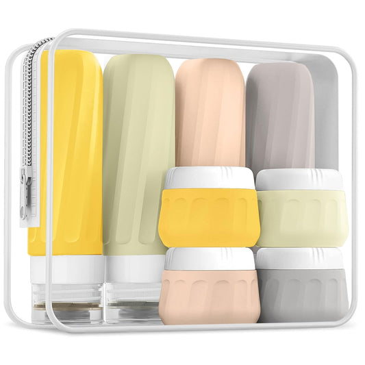Travel Bottles for Toiletries 8 Pack, Travel Size Toiletries, Tsa Approved Travel Size Containers 3oz, with Travel Essentials Clear Bag, Leak Proof Silicone Squeezable Creams Jars