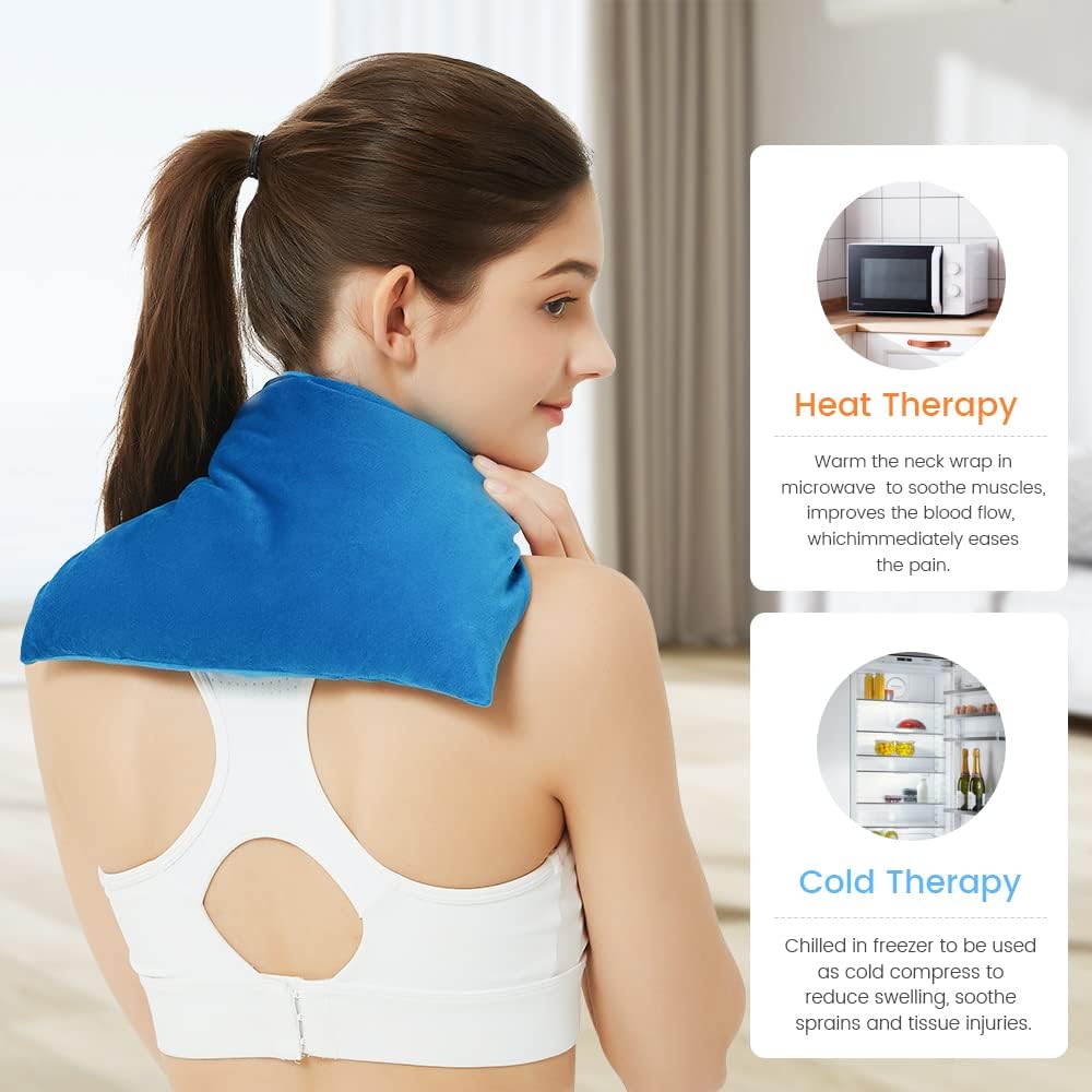 Heating Pad Microwavable with Washable Cover, 8 x 12 Multipurpose Microwave Heating Pad for Neck and Shoulders, Moist Heat Bean Bag Warm Compress for Knee, Muscles, Joints, Wrist (Light Blue)