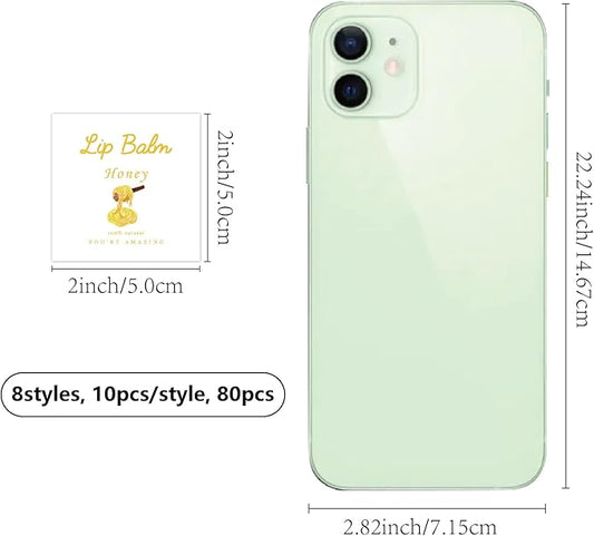 CRASPIRE 80Pcs 8 Styles Labels for Lip Balm Coated Paper Paster Honey Fruit Square Tubes Lip Balm Labels Stickers Natural Homemade Self-adhesive Stickers Logo for Containers Cosmetics Lipsticks