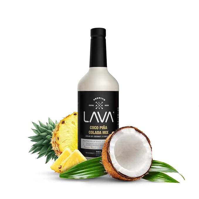 LAVA Premium Coco Pina Colada Made with Cream of Coconut and Real Pineapple, No Artificial Sweeteners or Flavors, 1-Liter (33.8oz) Glass Bottle.