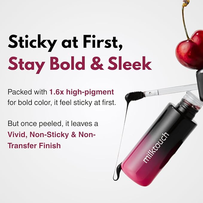 MILKTOUCH Black Peel Off Lip Tattoo - Long-Lasting Matte Lip, Waterproof & Transfer-Proof, Highly Pigmented, Stay-On-All-Day Lip Tint Stain (4.5g) #02 Black Plum