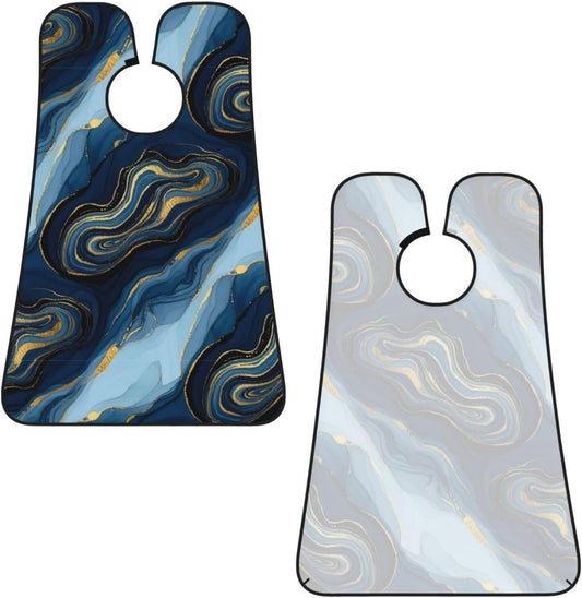 Adjustable Beard Bib, Non-Stick Hair Catcher Cape for Men's Shaving, Waterproof with 2 Suction Cups, Luxury Marble Texture Gold and Blue Shave Bib