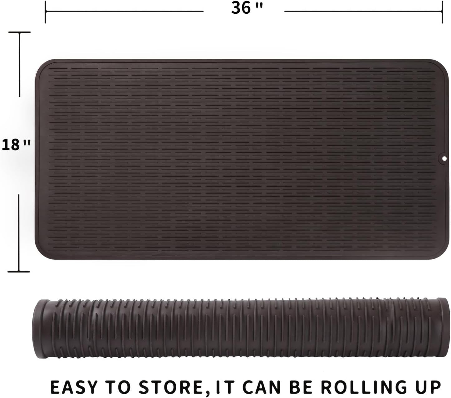 Silicone Dish Drying Mat for Multiple Usage,Easy clean,Eco-friendly,Heat-resistant Silicone Mat for Kitchen Counter or Sink,Refrigerator or Drawer Liner Coffee 5XL 36inches x 18inches