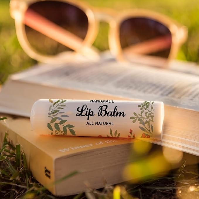 OLYCRAFT 100Pcs 4 Styles Flower Lip Balm Labels Stickers 2.1x1.7 inch Self-Adhesive Favor Lip Balms Flower Stickers with Handmade Words for Lipstick Wrapping Decorations Birthday Party Supplies