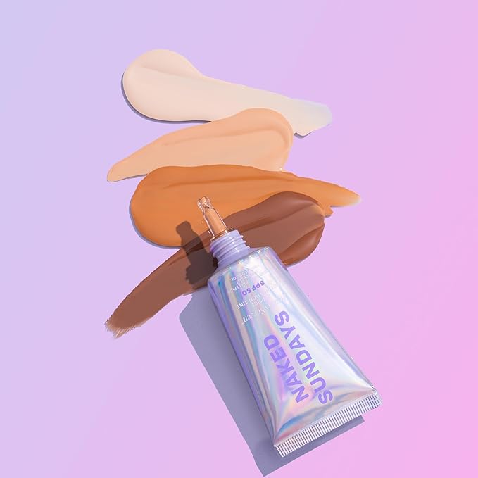 Naked Sundays BeautyScreen™ SPF 50 Mineral Peptide Foundation Tint – 2-in-1 Skin Tint & Mineral Sunscreen | Radiant, Buildable Coverage, Acne-Safe, Infused with Peptides (3 Warm Honey, 1.01 oz)