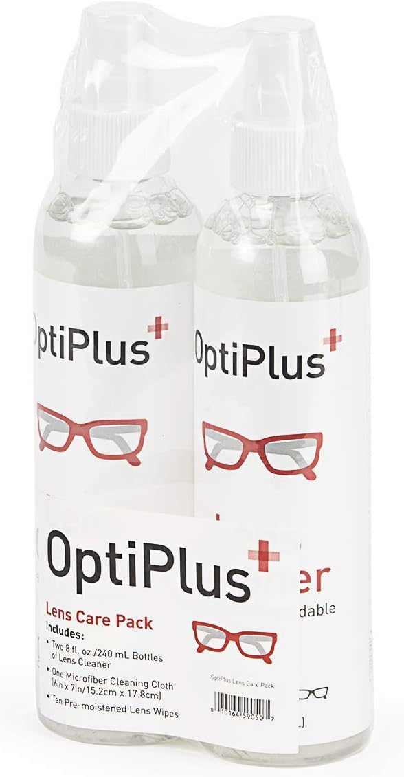OptiPlus 16oz Lens Cleaning Care Pack | All Natural Eyeglass Cleaning Kit | Eyeglass Cleaner Spray | Lens Wipes | Microfiber Cloth | VOC and Alcohol Free