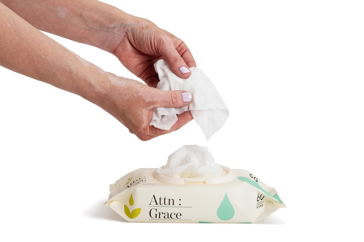 Attn: Grace Flushable Wet Wipes for Women (60 Ct) - Cleanse and Refresh with Aloe Vera and Coconut Oil/Soft & Natural Ingredients Soothe Sensitive Skin