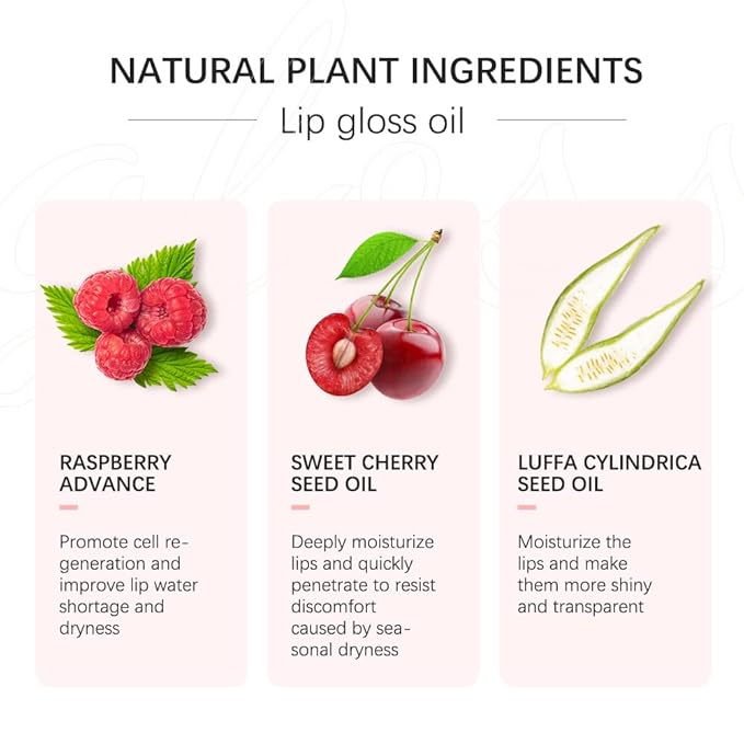 Yasovigi Hydrating Lip Oil Plumping Lip Tint Moisturizing Lip Gloss, Transparent Lip Balm Care Stick Nourishing Repairing Non-sticky, Moisture&Lighten Lip Lines (Cherry)