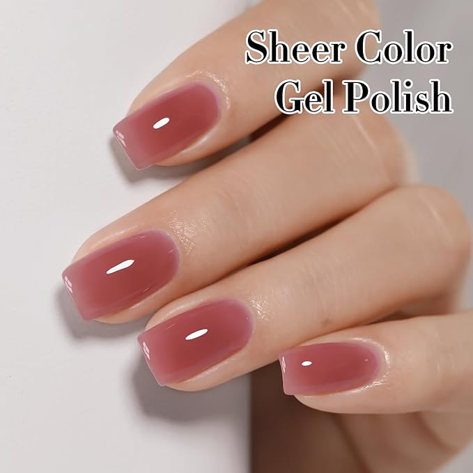 Double Rhythm 0.50 OZ Translucent Gel Polish Same Color Same Bottle Sheer Pastel Neutral Natural Milky 15 ML Jelly UV Nail Art DIY at Home (Deep Purple Pink-A1513)