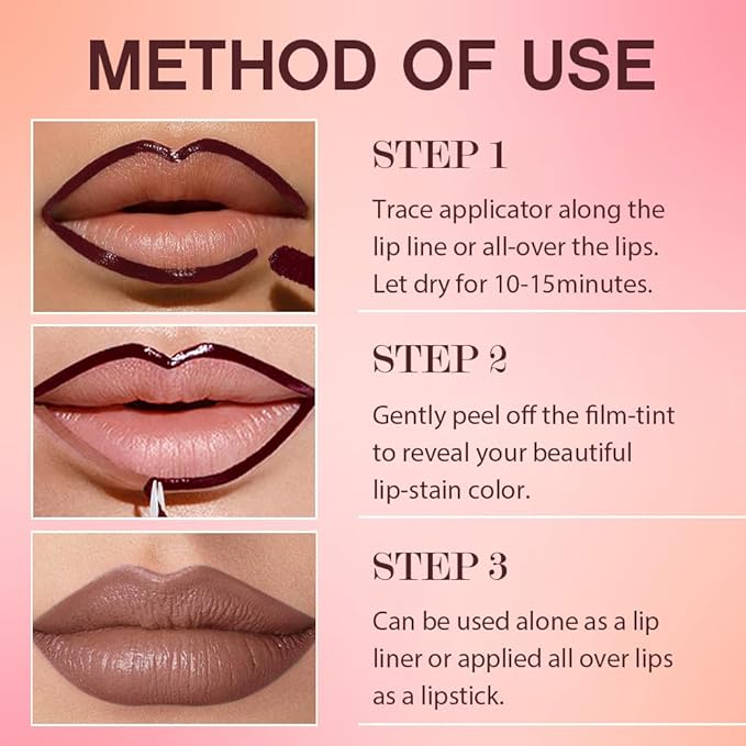 3Pcs Peel Off Matte Liquid Lip Gloss Stain-Lip Liner with Tweezer, Peel Off Lip Stain, Long Lasting & Waterproof Lipstick Tattoo, Transfer-Proof Lip Gloss for All Skin Types (00#+02#+06#, 3Pcs)