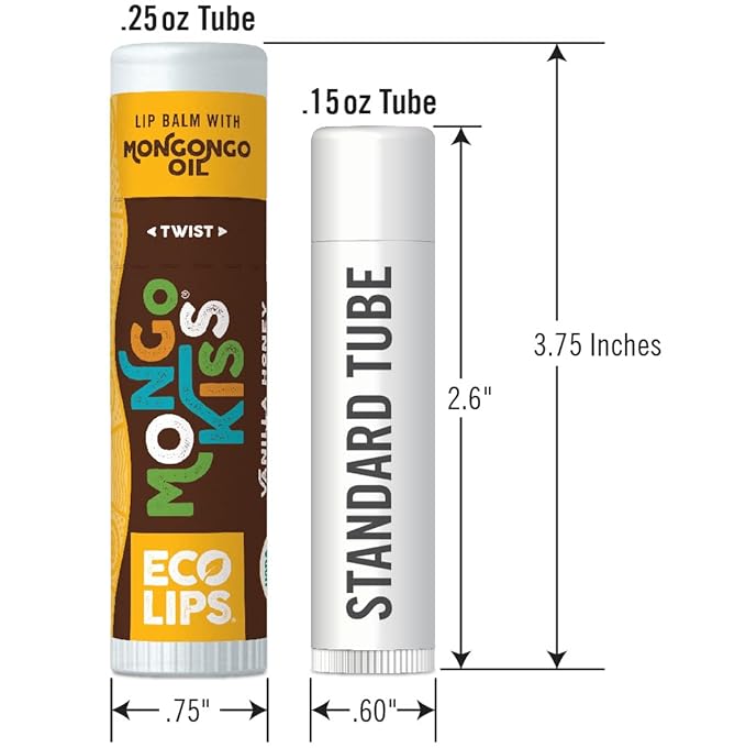 Eco Lips Mongo Kiss Organic Lip Balm 4 Pack - 100 Percent USDA Organic - Soothe, Moisturize Dry, Cracked and Chapped Lips - Made in USA (Peppermint & Vanilla Honey)