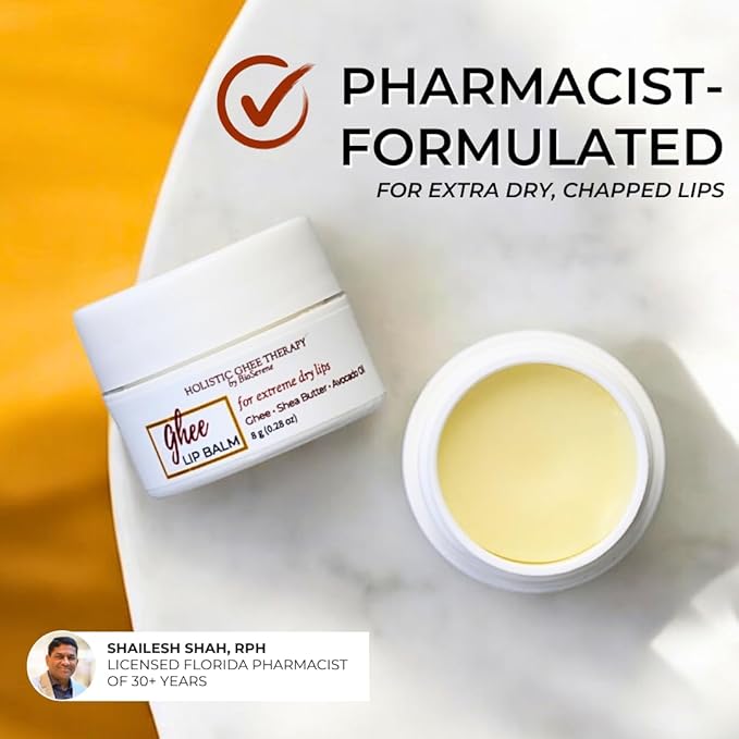 Natural Lip Balm For Very Dry Lips | Pack of 4 | Moisturizing Ghee, Shea Butter, Beeswax, Coconut Oil, & Jojoba Oil | Hydrating Lip Care For Chapped Lips, After Sun Care | Bioserene