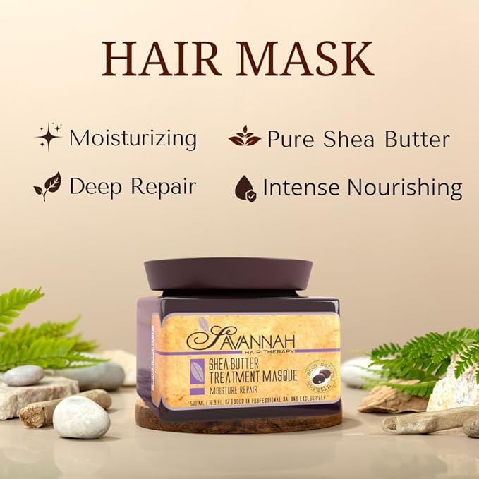 Savannah Deep Conditioning Hair Mask – Restores Shine & Softness to Dry, Curly, or Chemically Treated Hair – Anti-Frizz, Hydrating Formula with Keratin & Shea Butter – 500ml (16.9 oz)