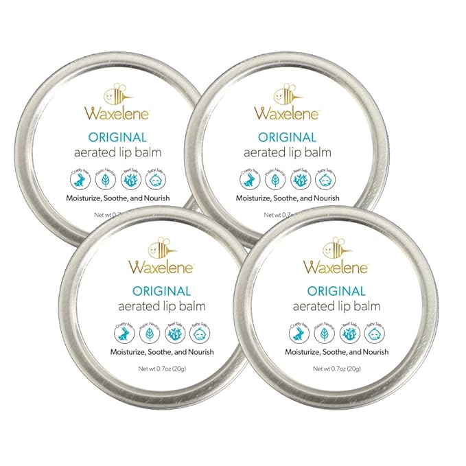 Waxelene Original Aerated Lip Balm Tin 4pc, Best Lip Balm Ever Organic Multipurpose Ointment Baby Eczema Dry Sensitive Skin Body Hand Face Moisturizer