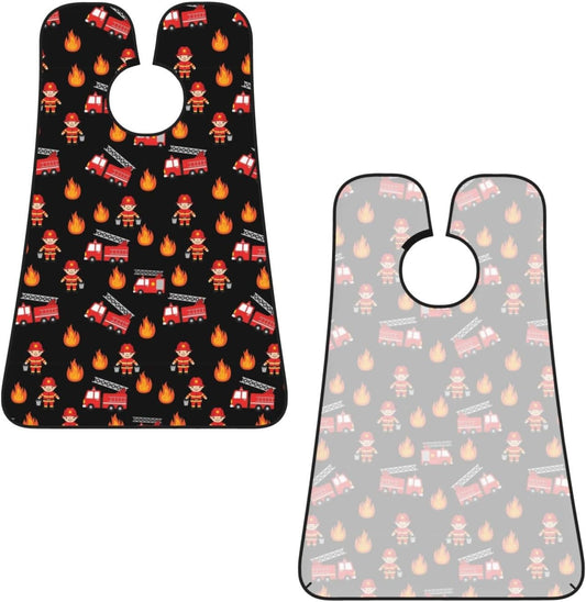 Beard Grooming Cape, Waterproof Hair Catcher for Shaving Trimming, Non-Stick Bib Apron Gifts for Dad Men, Cute Cartoon Firefighter Red Fire Truck Shave Bib