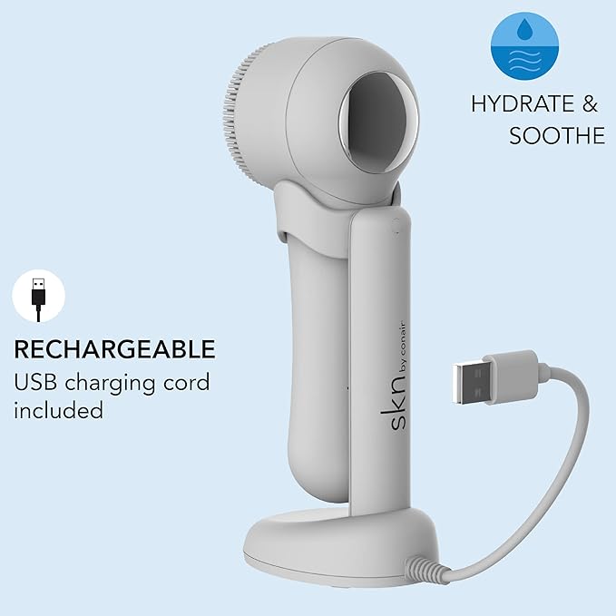 skn by conair Cryotherapy Advanced Facial Cleansing Brush, Featuring Ultra-Hygienic Silicone Brush Head and Cool Plate to Help Soothe Inflammation and Reduce Puffiness