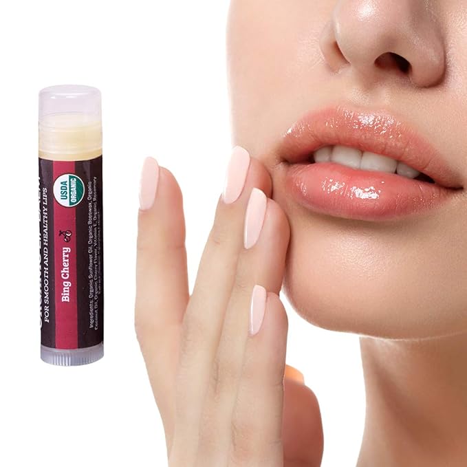 USDA Organic Lip Balm 4-Pack by Earth's Daughter - Cherry Flavor, Beeswax, Coconut Oil, Vitamin E - Best Lip Repair Chapstick for Dry Cracked Lips.