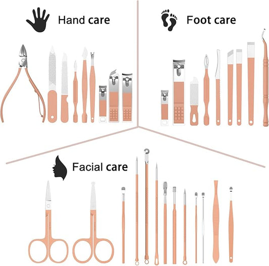 Manicure Set Personal Care, Nail Clipper Kit, Professional Nail Clipper Pedicure Set, Nail Tools with Luxurious Travel Case, Gifts for Men Women Family Friend, 31 Pieces (Pink)