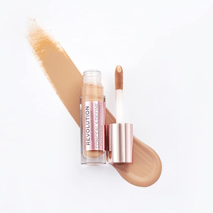 Makeup Revolution Conceal and Define Concealer, Full Coverage & Matte Finish, C10.2 for Medium/Tan Skin Tones, Vegan & Cruelty-Free, 0.7 Fl Oz