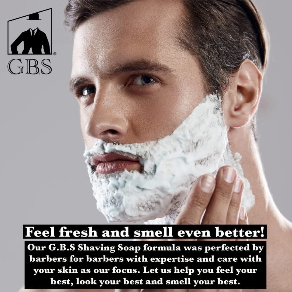 G.B.S Men's Shaving Soap 97% All Natural Enriched With Shea Butter and Glycerin, Creates Rich Lather Form, 3 Oz Each Pack of 2 (1 Sandalwood Round Shaving Soap, 1 Bay Rum Shaving Soap)
