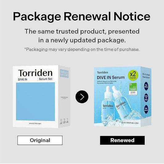 Torriden DIVE IN Hyaluronic Acid Serum 50ml(1.69 fl.oz.) * 2 (Pack of 2) | Deep Hydration to Get Glow Skin | Hyaluronic Acid, Panthenol, Allantoin | Korean Facial Serum
