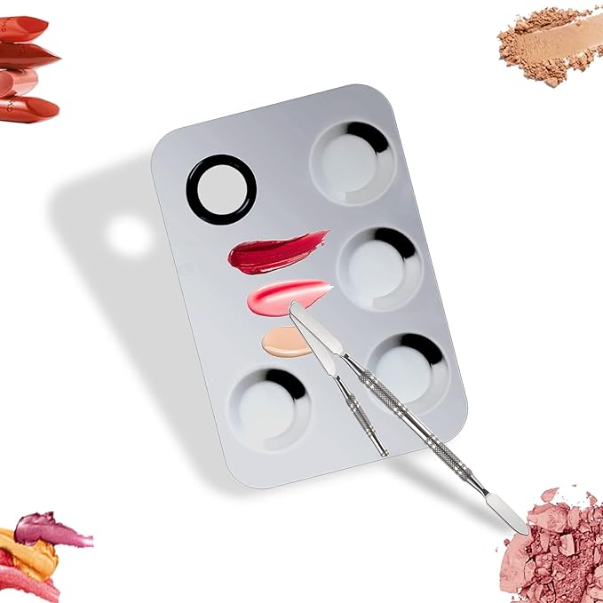 Upgrade Mixing Makeup Palette, Stainless Steel Cosmetic Palette with Spatula Tool, Nail-Art Cosmetic Palette for Mixing Cosmetic and Pigment