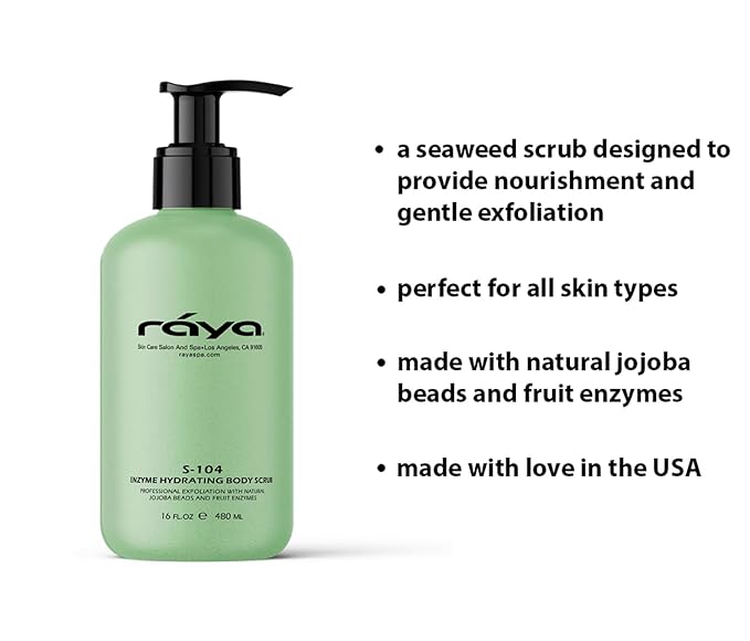 RAYA Enzyme Hydrating Body Scrub 16 oz Cucumber Scent (S-104) | Gentle and Exfoliating Body Scrub | Made with Seaweed, Jojoba Beads, and Fruit Enzymes