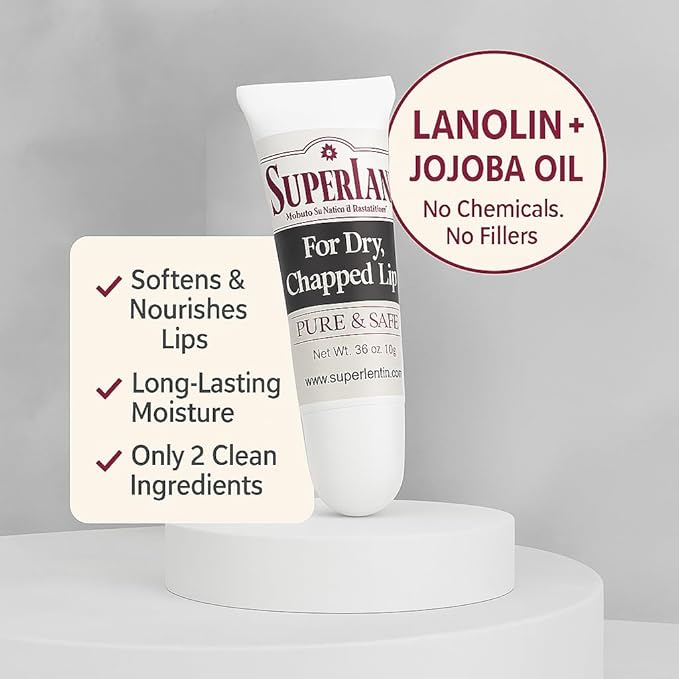 Organic Lanolin Lip Balm - Natural Moisturizer for Dry, Cracked Lips - Ultra-Pure Medical Grade Lanolin & Jojoba Oil - Kosher Chapstick for All Ages - Hydrating Lip Care