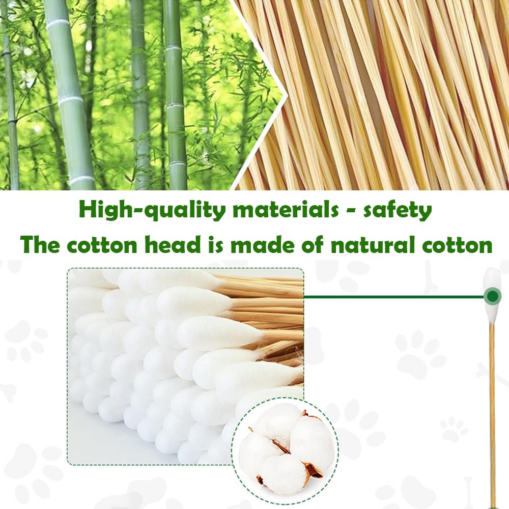 5.9inch Long Large Cotton Swab，Double-Sided Bamboo-Handled Dog-Eared Cotton Swabs,Designed Specifically for Dogs，Ear Cleaning for Medium and Large Dogs or Makeup Large(100PCS)