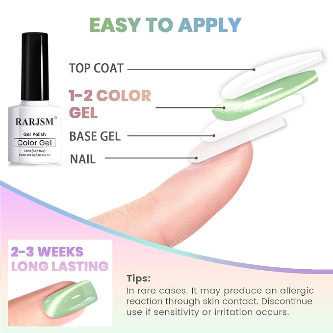 RARJSM Green Cat Eye Gel Nail Polish Set 6pcs Reflective Sparkly Diamond Glitter Nude Pink Blue Purple Clear Glass Cateye Gelpolish with Magnet Stick 7.5ml Curing Requires Soak Off for Home Salon