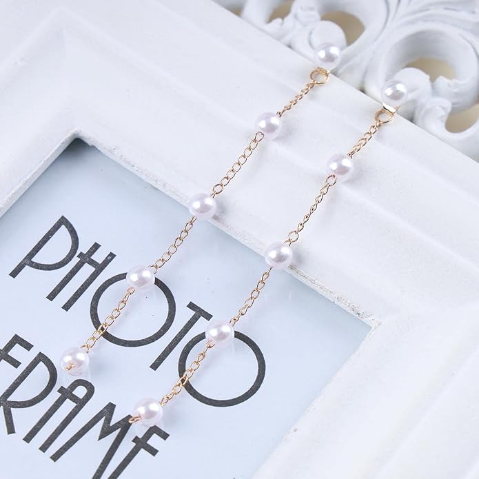 Boho Long Pearl Drop Earrings Vintage Gold Tassel Pearl Dangle Earrings Statement Pearl Chain Drop Dangle Earrings Wedding Prom Bridal Pearl Hook Earrings Jewelry for Women