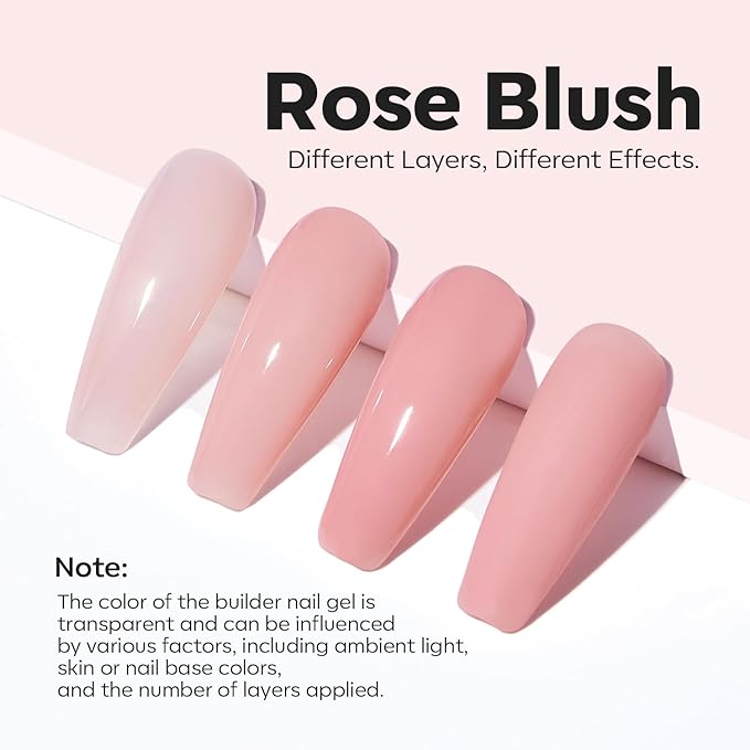 modelones Builder Nail Gel, 8-in-One Neutral Nude Pink Builder for Nail Thickening Apex Building, Rose Blush Pink Rubber Color Base LED Lamp Cured Strengthener Extend Hard Gel Polish for DIY Salon