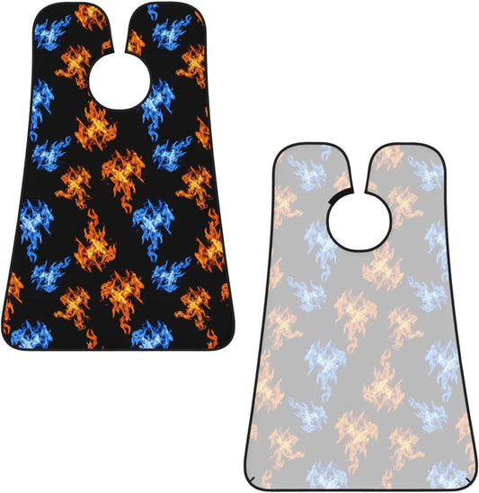 Adjustable Non-Stick Beard Apron, Hair Catcher Cape for Shaving Grooming, Waterproof with Suction Cups Men, Red and Blue Fire Shave Bib