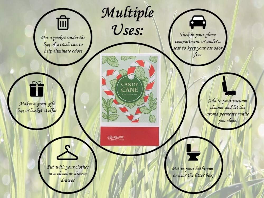 Floral Simplicity Candy Cane Scented Sachets Pack of 3, Fall & Winter - Long-Lasting Scented Bags, Home Fragrance, Air Freshener & Deodorizer for Closet, Room, Drawer, or Cars, Made in USA