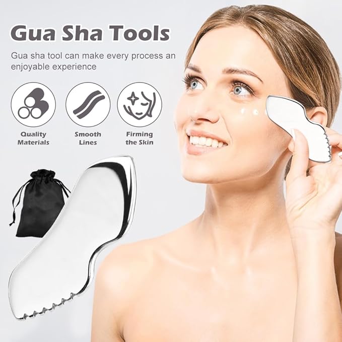 Stainless Steel Gua Sha Facial Tools, Upgrade Gua Sha for Facial Skin, Portable Eyes Neck Massage, Metal Gua Sha Tighten Skin Massage Guasha Beauty Tool