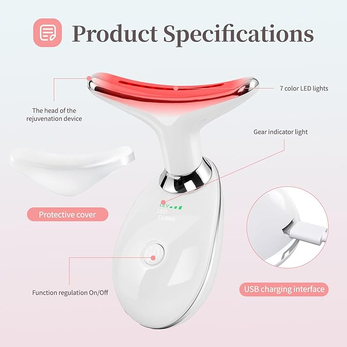 Red-Light-Therapy-for-Face and Neck, Face 𝖲 culpting Wand with 7 Color, Anti 𝖶rinkles Facial Massager for Face and Neck Tool for Skin Care (White)