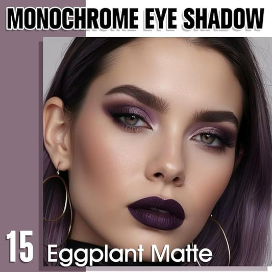 Eggplant Purple Single Matte Eyeshadow Makeup, Neutral Powde Eye Shadow for Women, Deep Dark Mauve Plum Purple Matte Singles Eyeshadow Palette Pigmented Waterproof, Girls Eyeshadows Gift 15