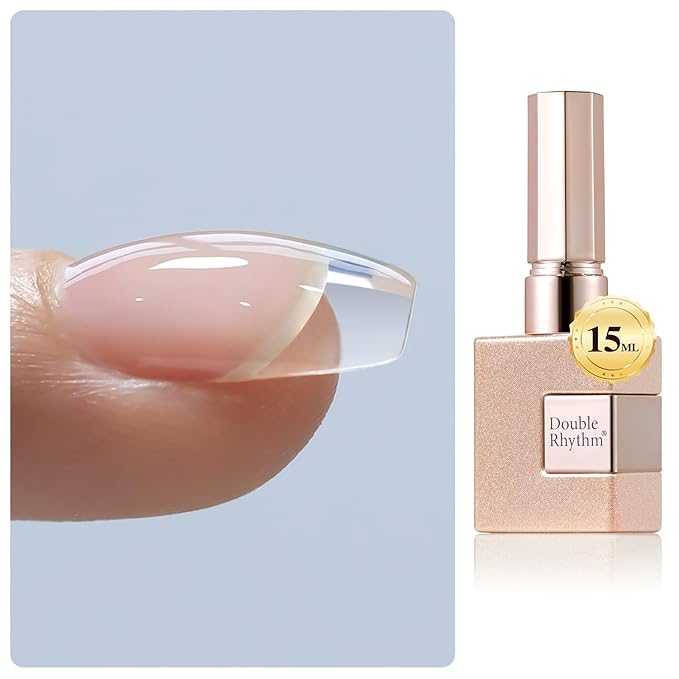 Double Rhythm 0.5Oz Nail Strengthener Rubber Gel Nail Polish 15ml Clear Builder in a Bottle Nail Thickening Extension Hard Structure Gel Glue (Clear 8 in 1-1)